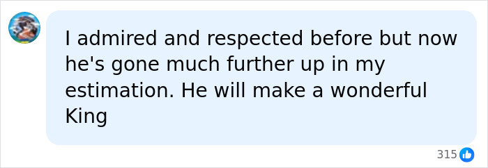 A fan comment stating Prince William will make a wonderful King after breaking royal tradition. A fan comment stating Prince William will make a wonderful King after breaking royal tradition.