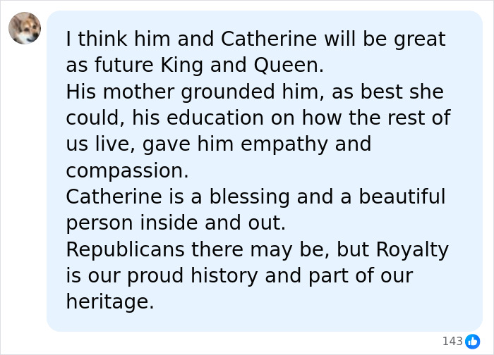 A viewer comment discussing Prince William and royal tradition after his talk show appearance. A viewer comment discussing Prince William and royal tradition after his talk show appearance.