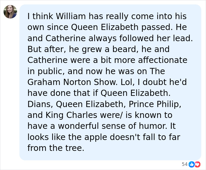 A comment about Prince William breaking royal tradition by appearing on Graham Norton's Show. A comment about Prince William breaking royal tradition by appearing on Graham Norton's Show.