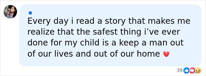 A social media comment discussing safety and keeping a man out of the home.
