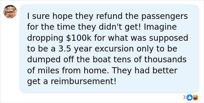 Online reaction calling for refunds for permanent cruise passengers.
