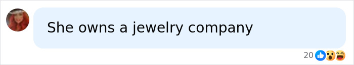 A comment stating she owns a jewelry company, referencing the Laguna Beach proposal hijacked by a Karen.