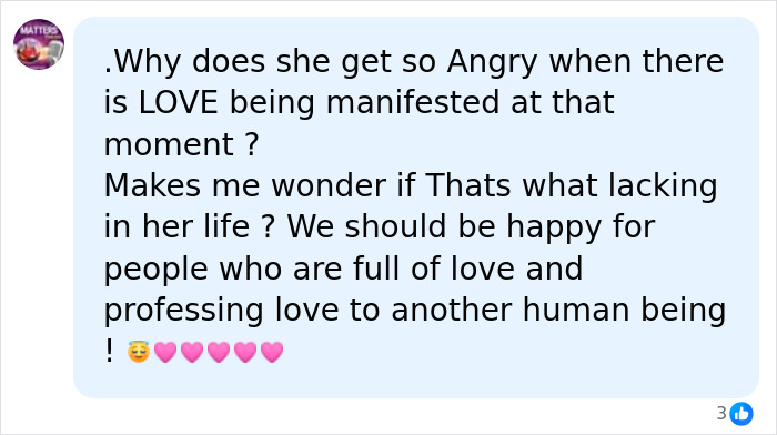 A facebook user comments about love and anger regarding the Laguna Beach proposal hijacked by a Karen.