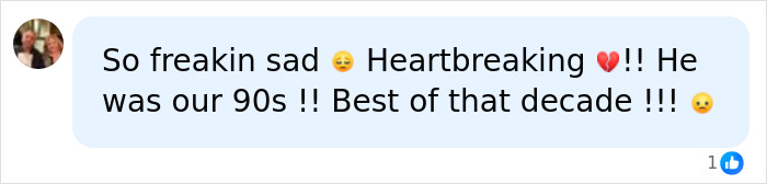 A user comment expressing heartbreak and calling Matthew Perry the best of the 90s era of Friends.