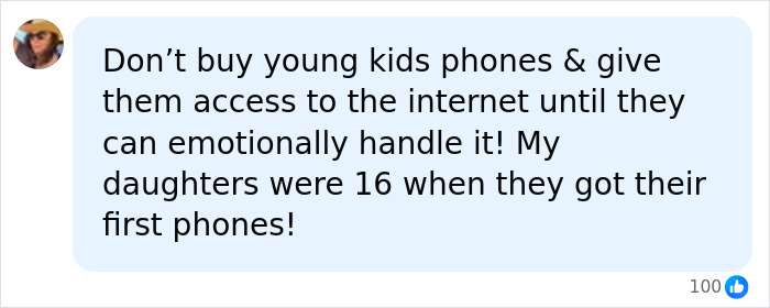 Social media comment warning against giving phones to young kids