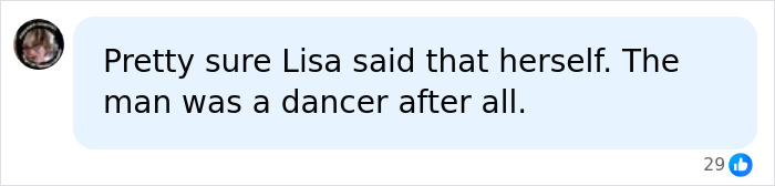A fan comment about Lisa Marie Presley and Michael Jackson, noting he was a dancer.