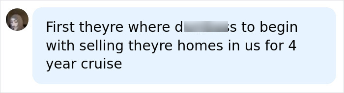 User comment criticizing permanent cruise passengers who sold their homes