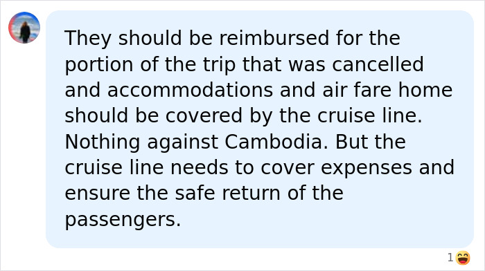 User comment on permanent cruise line expenses and passenger reimbursement