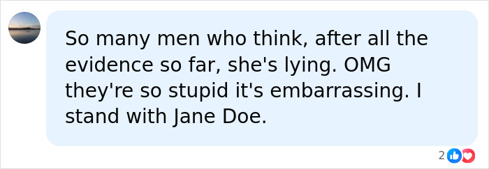 A comment expressing support for Jane Doe regarding the Cornell 7 scandal and criticizing disbelievers.