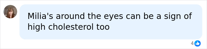 Comment linking white spots around eyes to high cholesterol