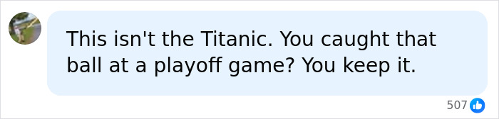 An online backlash comment defending a fan for keeping a caught baseball.