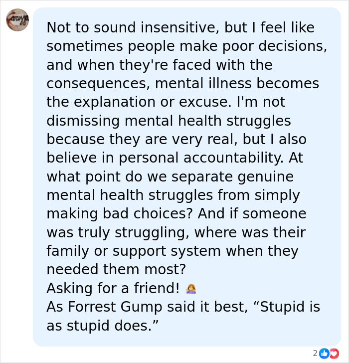 Social media comment on mental health and accountability Social media comment on mental health and accountability