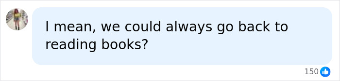 A social media comment suggesting reading books, raising concerns about AI-generated people A social media comment suggesting reading books, raising concerns about AI-generated people