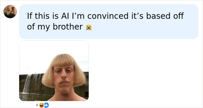 A comment asking if an AI-Generated person is based on their brother. A comment asking if an AI-Generated person is based on their brother.