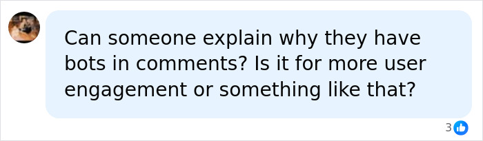 Screenshot of a comment asking about bots, highlighting issues with AI-generated people and real followers. Screenshot of a comment asking about bots, highlighting issues with AI-generated people and real followers.