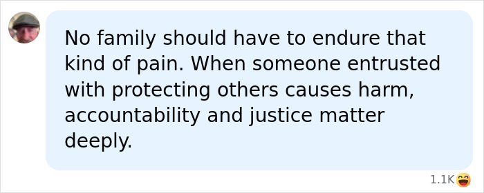 An online reaction about accountability and justice after an incident involving a cop.