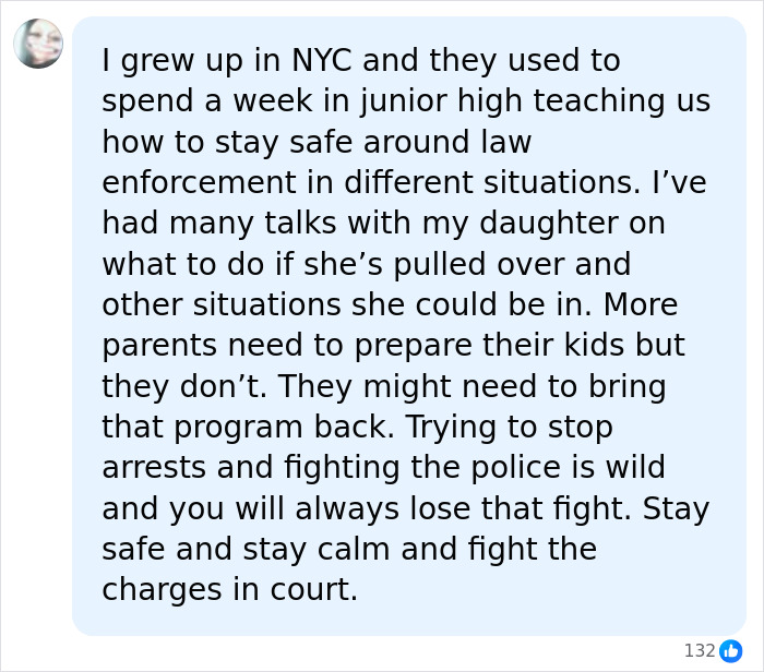 Comment about teaching kids how to deal with police, related to the Arizona State Cheerleader
