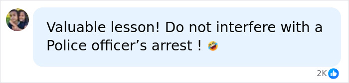 A social media comment discussing valuable lessons about a police officer arrest.