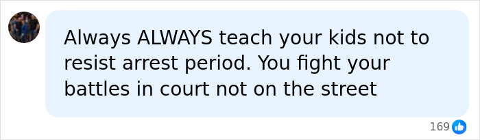 User post advising not to resist arrest in the Arizona State Cheerleader case