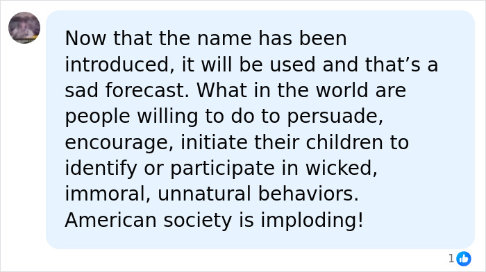Social media reaction criticizing the choice of baby Lucifer name, calling it wicked and immoral.