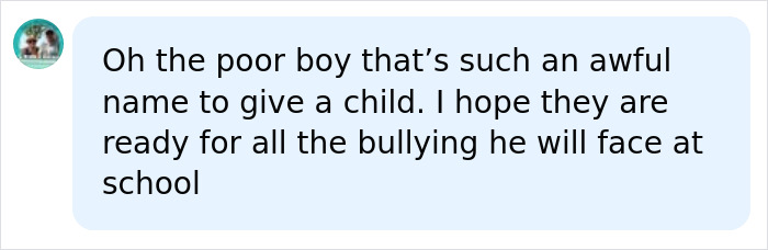 Online reaction criticizing the parents decision to name their baby Lucifer, mentioning school bullying.