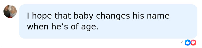 Social media comment about baby named Lucifer hoping he changes his name in the future.