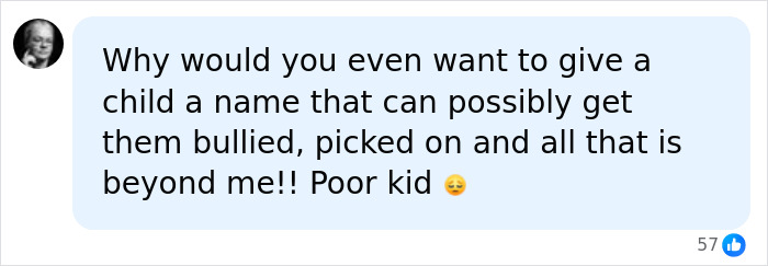 A comment on social media discussing bullying concerns about naming their baby Lucifer.