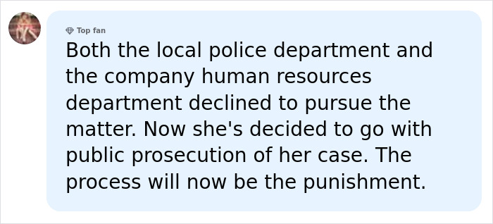 A online comment discussing police and HR involvement in a case against an Amazon exec.