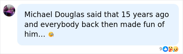 Social media comment mentioning Michael Douglas regarding rising cancer rates. Social media comment mentioning Michael Douglas regarding rising cancer rates.