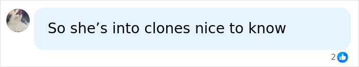 A social media comment saying, So she is into clones nice to know, reacting to Jim Carrey and Min Ah. A social media comment saying, So she is into clones nice to know, reacting to Jim Carrey and Min Ah.