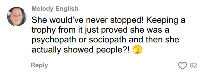 A social media comment about Christa Pike and her history of neglect, discussing her behaviour as a sociopath.