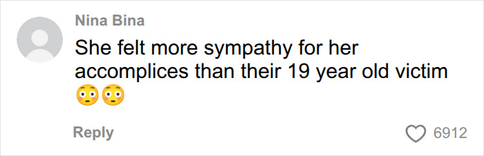 Online comment on Christa Pike's case expressing shock that she sympathized with accomplices over the victim.