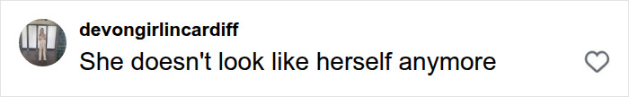 Social media comment reading She doesn't look like herself anymore regarding Jennifer Lawrence plastic surgery.