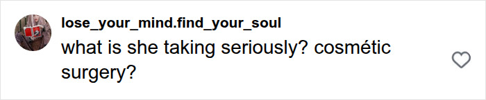 A user comment questioning celebrity cosmetic surgery and plastic surgery claims