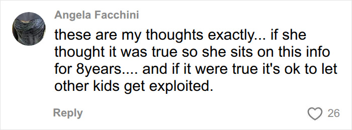 A comment questioning why Meghan Markle kept information about disturbing allegations for eight years. A comment questioning why Meghan Markle kept information about disturbing allegations for eight years.