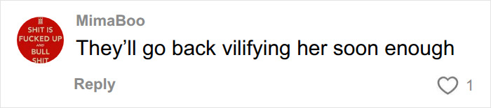 An online comment predicting people will go back to vilifying Meghan Markle soon enough. An online comment predicting people will go back to vilifying Meghan Markle soon enough.