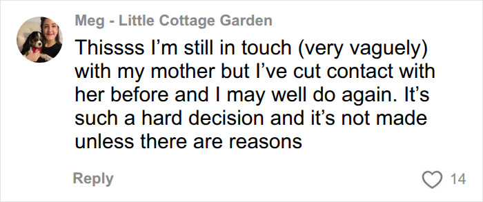 User comment about cutting contact with parents, referencing Meghan Markle bombshell letter allegations. User comment about cutting contact with parents, referencing Meghan Markle bombshell letter allegations.