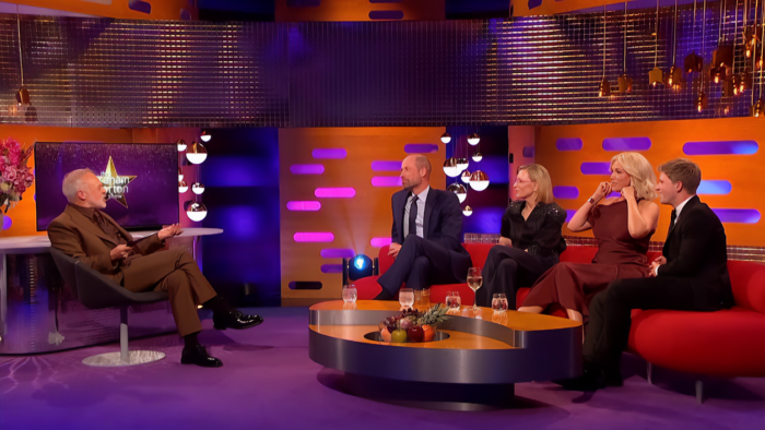 Prince William sitting with other guests on Graham Norton Show set Prince William sitting with other guests on Graham Norton Show set