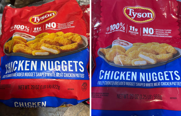 It Looks Like Tyson Is Actually Shrinking The Chicken Nuggets From 29 Oz To 20 Oz .. At First I Thought It Was A Manufacturing Error!