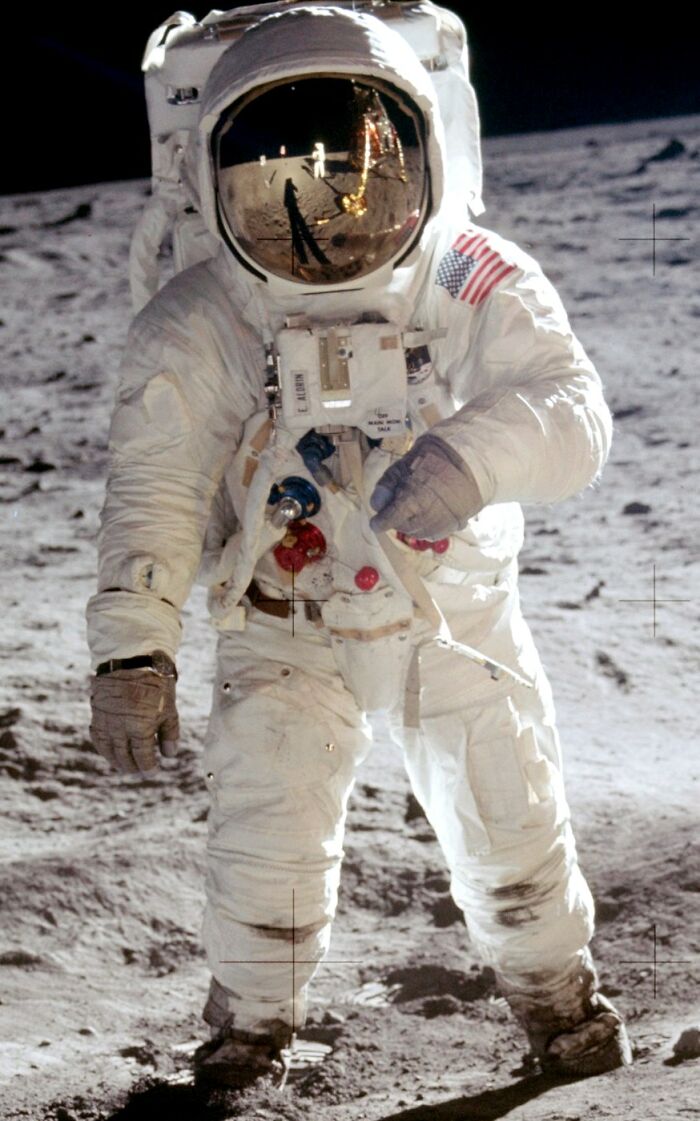 Rare historical photo of astronaut on the moon in space suit during lunar mission