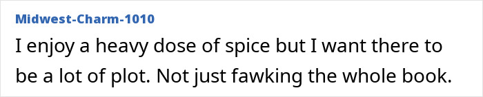 Comment about spice and plot preferences in romantasy obsession discussions.