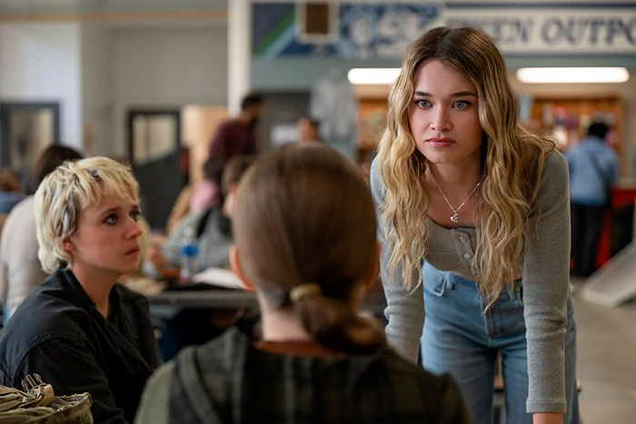 Hollywood rising star stares intently at classmates in a scene from Stephen King remake.