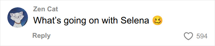 Social media comment asking what is going on with Selena Gomez after a viral video clip.