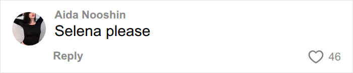 A comment from Aida Nooshin reacting to Selena Gomez viral video