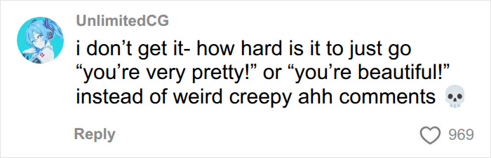 A comment criticizing inappropriate comments from customers and asking for normal compliments instead. A comment criticizing inappropriate comments from customers and asking for normal compliments instead.