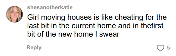 Comment comparing moving to cheating on a house, in response to Simone Biles selling her Texas home.