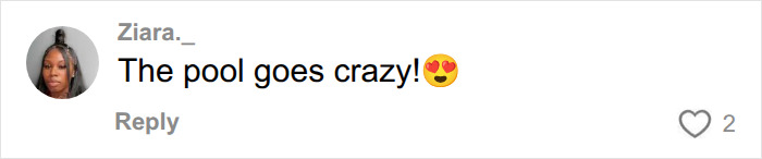 Social media comment praising the pool featured at Simone Biles Texas home.