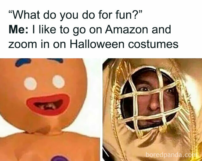 Humorous spooky season memes comparison of zoom ins on funny Halloween costumes