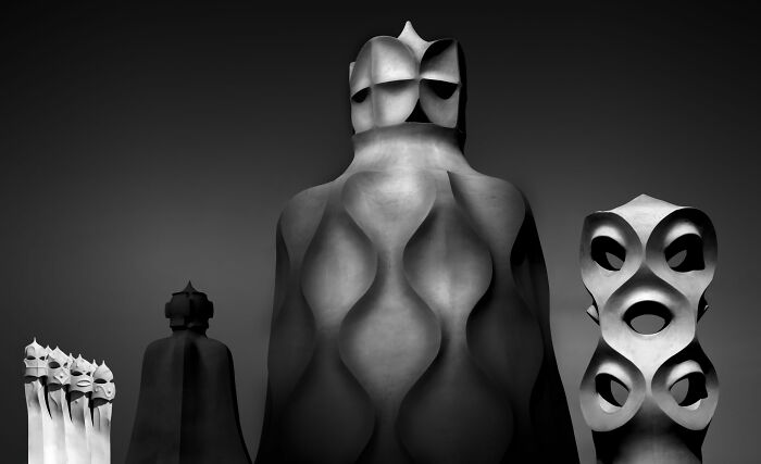The Perspa Awards 2026 entry capturing Gaudi chimney sculptures in black and white