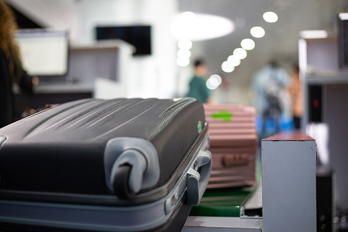 Luggages on airport baggage carousel during security checks